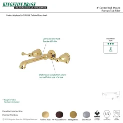 Kingston Brass English Country Wall Mount 8-Inch Center Roman Tub Filler