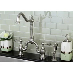 Kingston Brass English Country Kitchen Bridge Faucet with Brass Sprayer