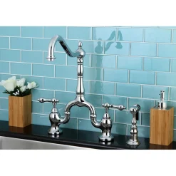 Kingston Brass English Country Kitchen Bridge Faucet with Brass Sprayer