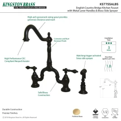 Kingston Brass English Country Kitchen Bridge Faucet with Brass Sprayer