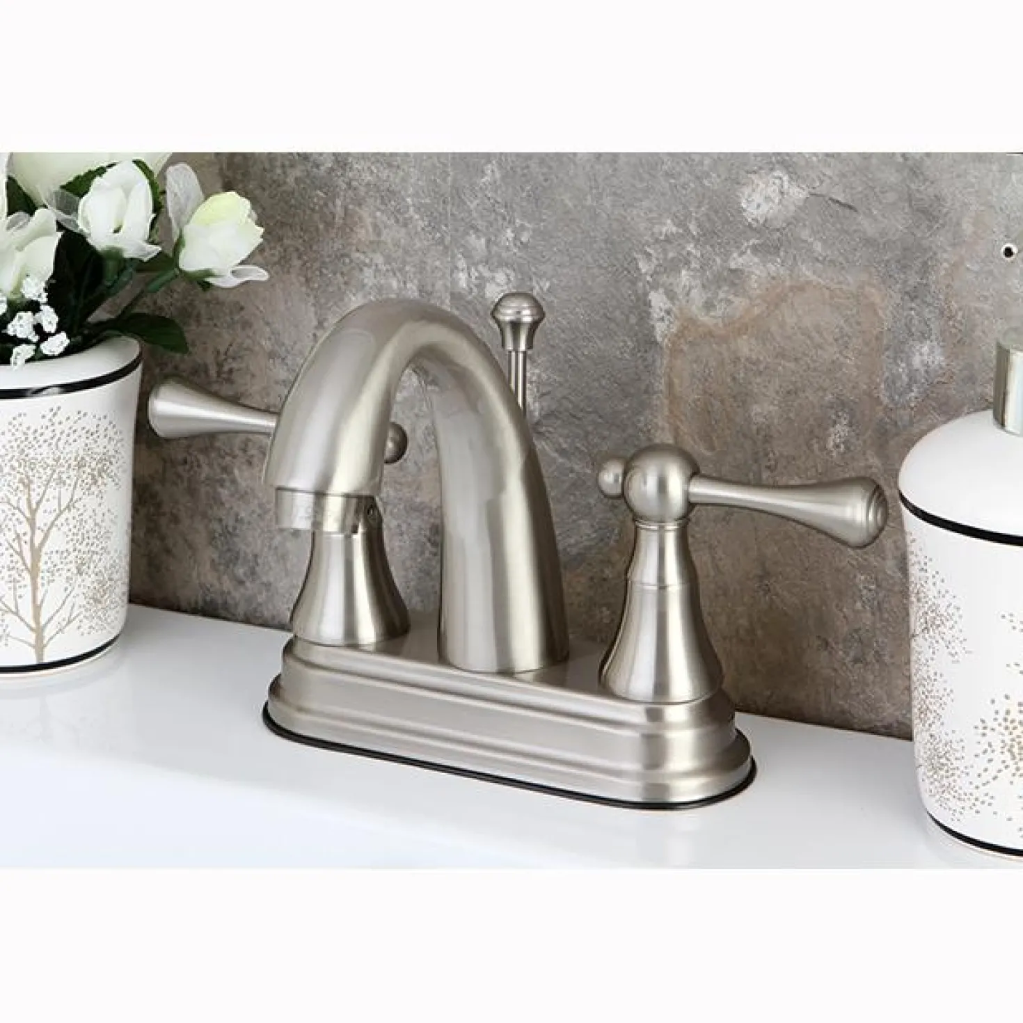 Kingston Brass English Vintage 4" Centerset Lavatory Faucet with Brass Pop-up and Two Handle