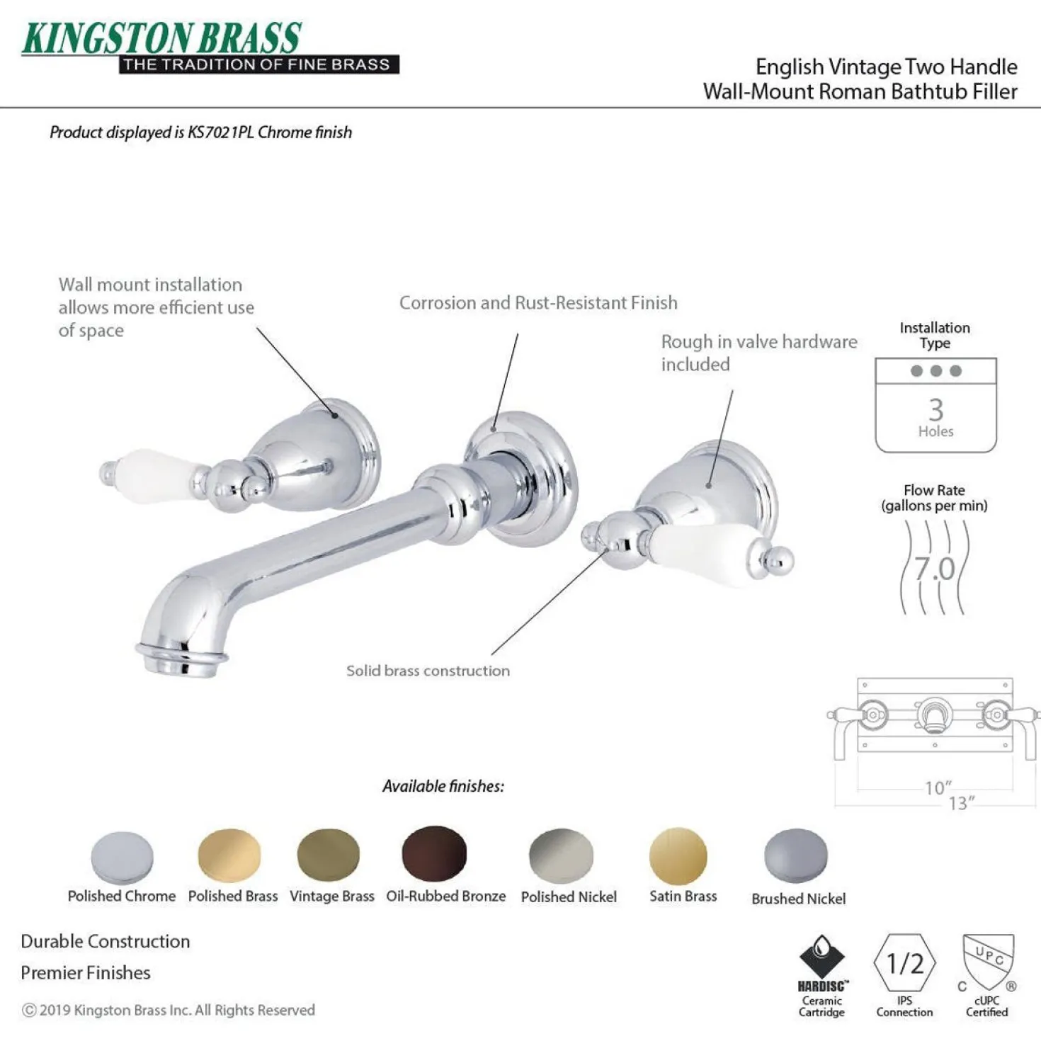 Kingston Brass English Vintage 2-Handle Wall Mount Roman Tub Faucet