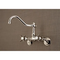 Kingston Brass Essex Cross-Handle 6-Inch Adjustable Center Wall Mount Kitchen Faucet