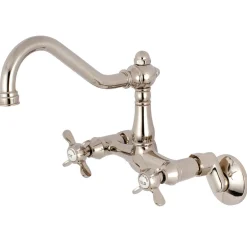 Kingston Brass Essex Cross-Handle 6-Inch Adjustable Center Wall Mount Kitchen Faucet