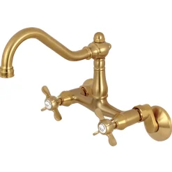 Kingston Brass Essex Cross-Handle 6-Inch Adjustable Center Wall Mount Kitchen Faucet