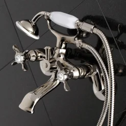 Kingston Brass Essex 2-Handle Wall Mount Clawfoot Tub Faucet with Hand Shower