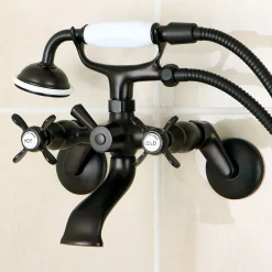 Kingston Brass Essex 2-Handle Wall Mount Clawfoot Tub Faucet with Hand Shower