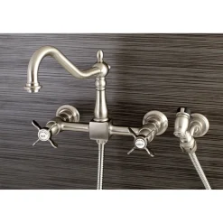 Kingston Brass Essex 8-Inch Centerset Wall Mount Kitchen Faucet with Brass Sprayer