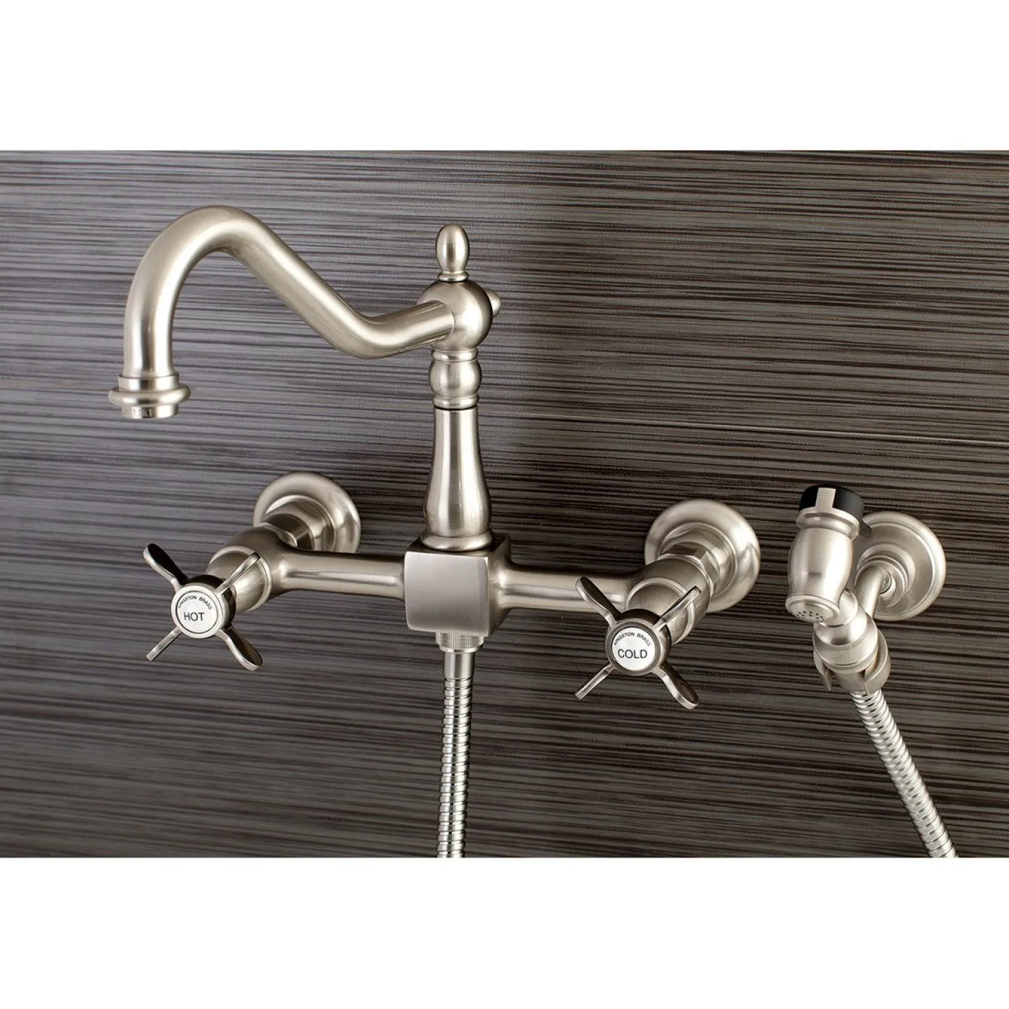 Kingston Brass Essex 8-Inch Centerset Wall Mount Kitchen Faucet with Brass Sprayer