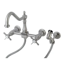 Kingston Brass Essex 8-Inch Centerset Wall Mount Kitchen Faucet with Brass Sprayer