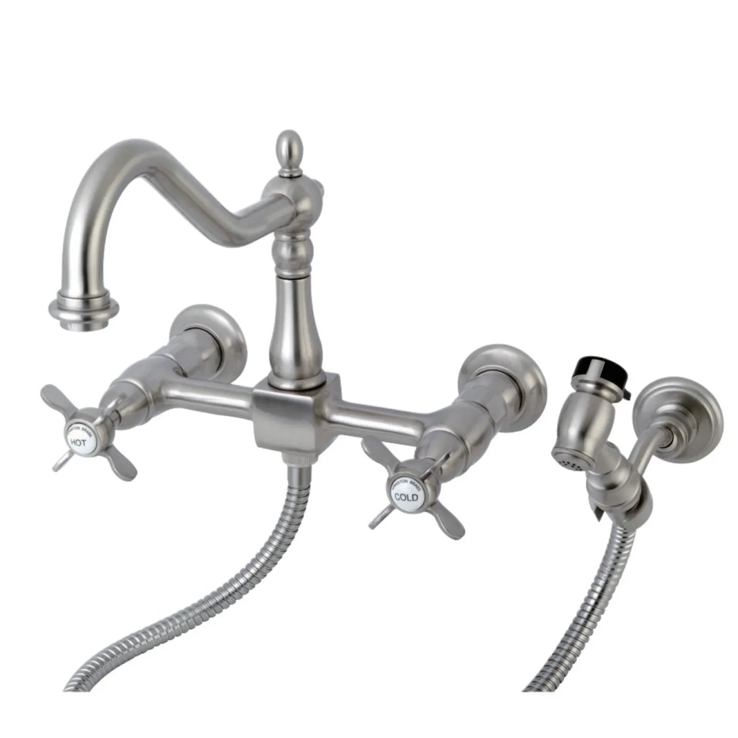 Kingston Brass Essex 8-Inch Centerset Wall Mount Kitchen Faucet with Brass Sprayer