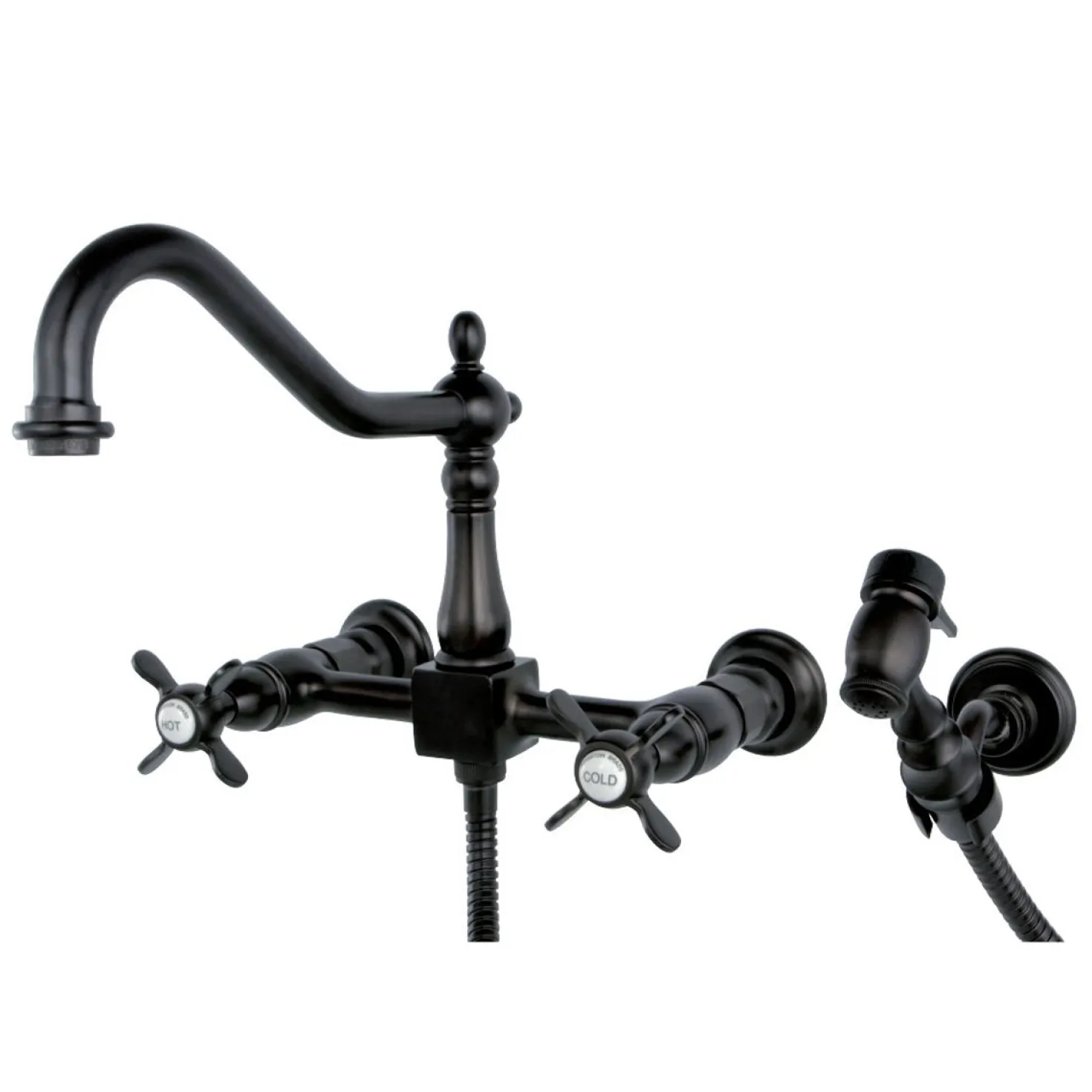 Kingston Brass Essex 8-Inch Centerset Wall Mount Kitchen Faucet with Brass Sprayer