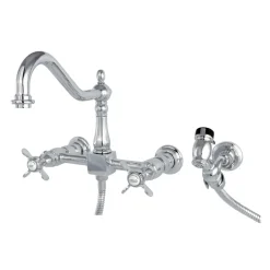 Kingston Brass Essex 8-Inch Centerset Wall Mount Kitchen Faucet with Brass Sprayer