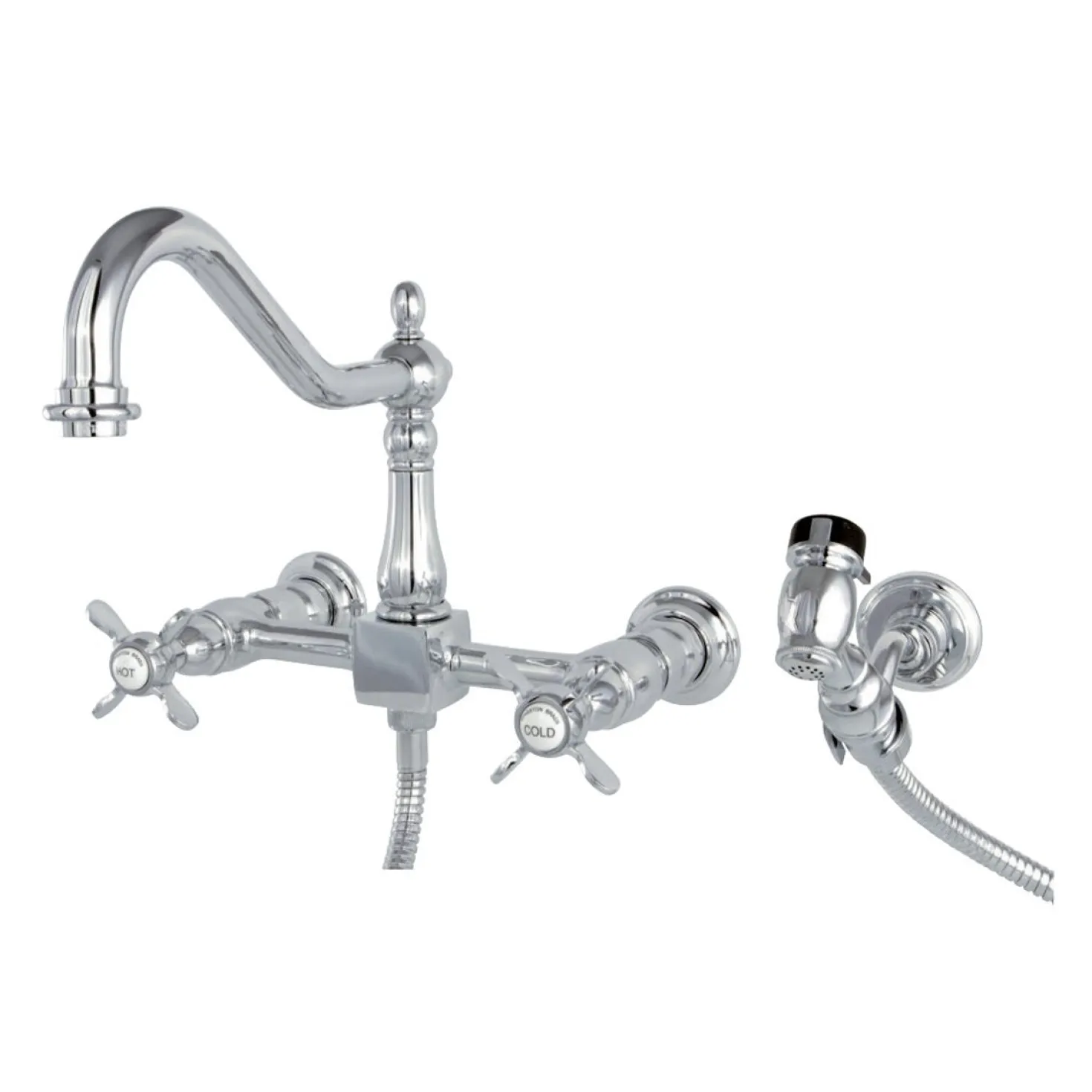 Kingston Brass Essex 8-Inch Centerset Wall Mount Kitchen Faucet with Brass Sprayer