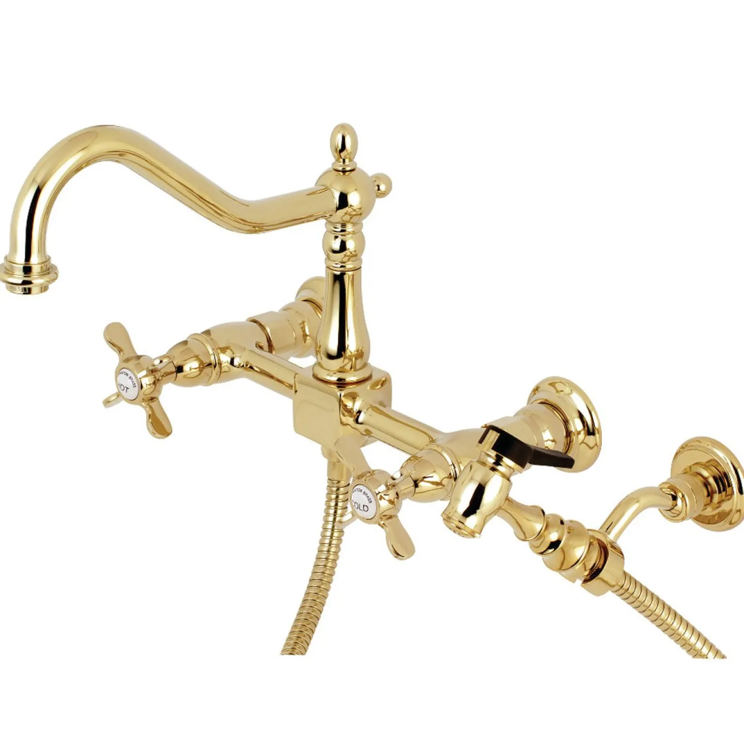 Kingston Brass Essex 8-Inch Centerset Wall Mount Kitchen Faucet with Brass Sprayer
