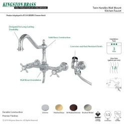 Kingston Brass Essex 8-Inch Centerset Wall Mount Kitchen Faucet with Brass Sprayer