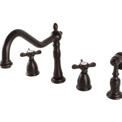 Kingston Brass Essex 8" to 16" Widespread Kitchen Faucet with Brass Sprayer