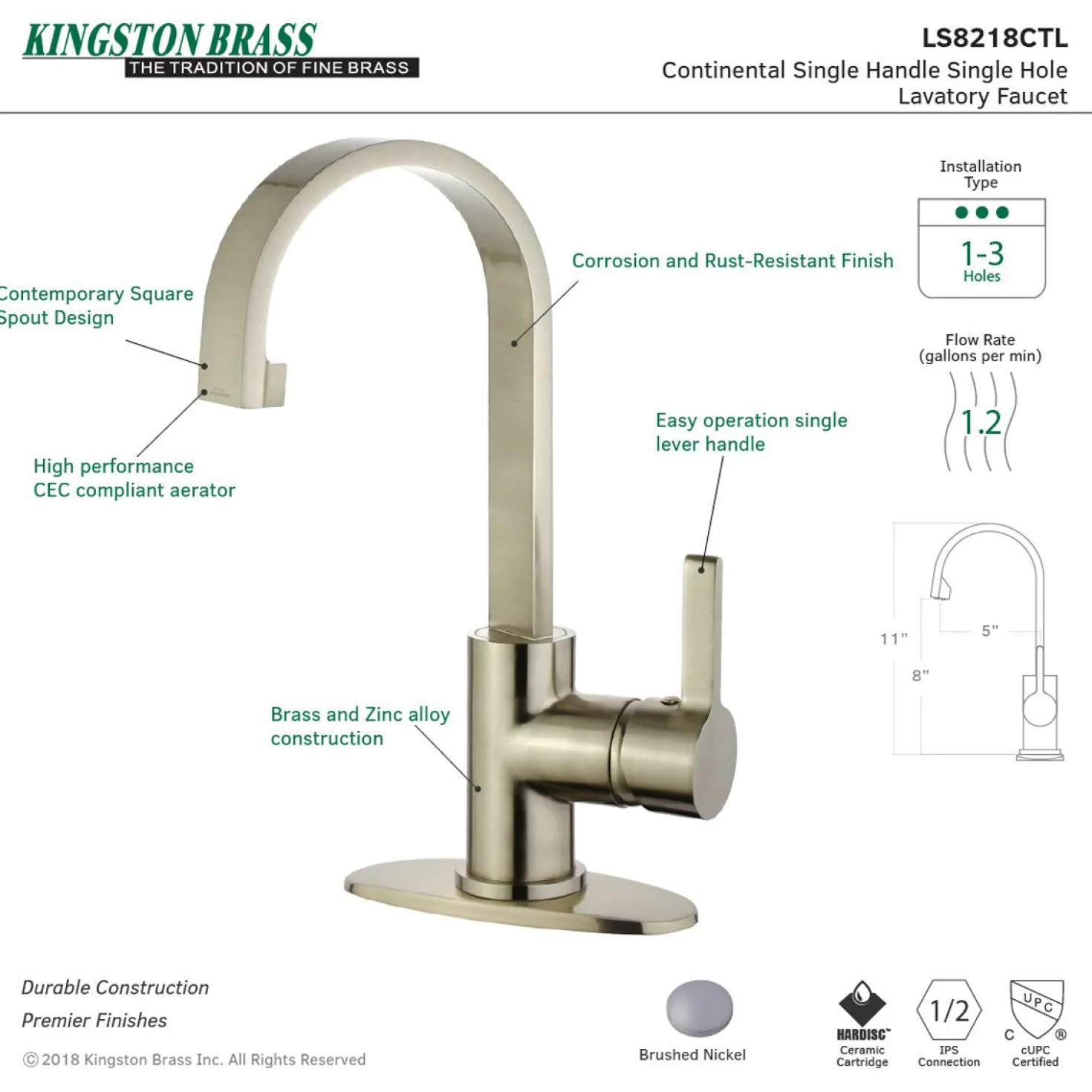 Kingston Brass Fauceture Continental Single-Handle Bathroom Faucet