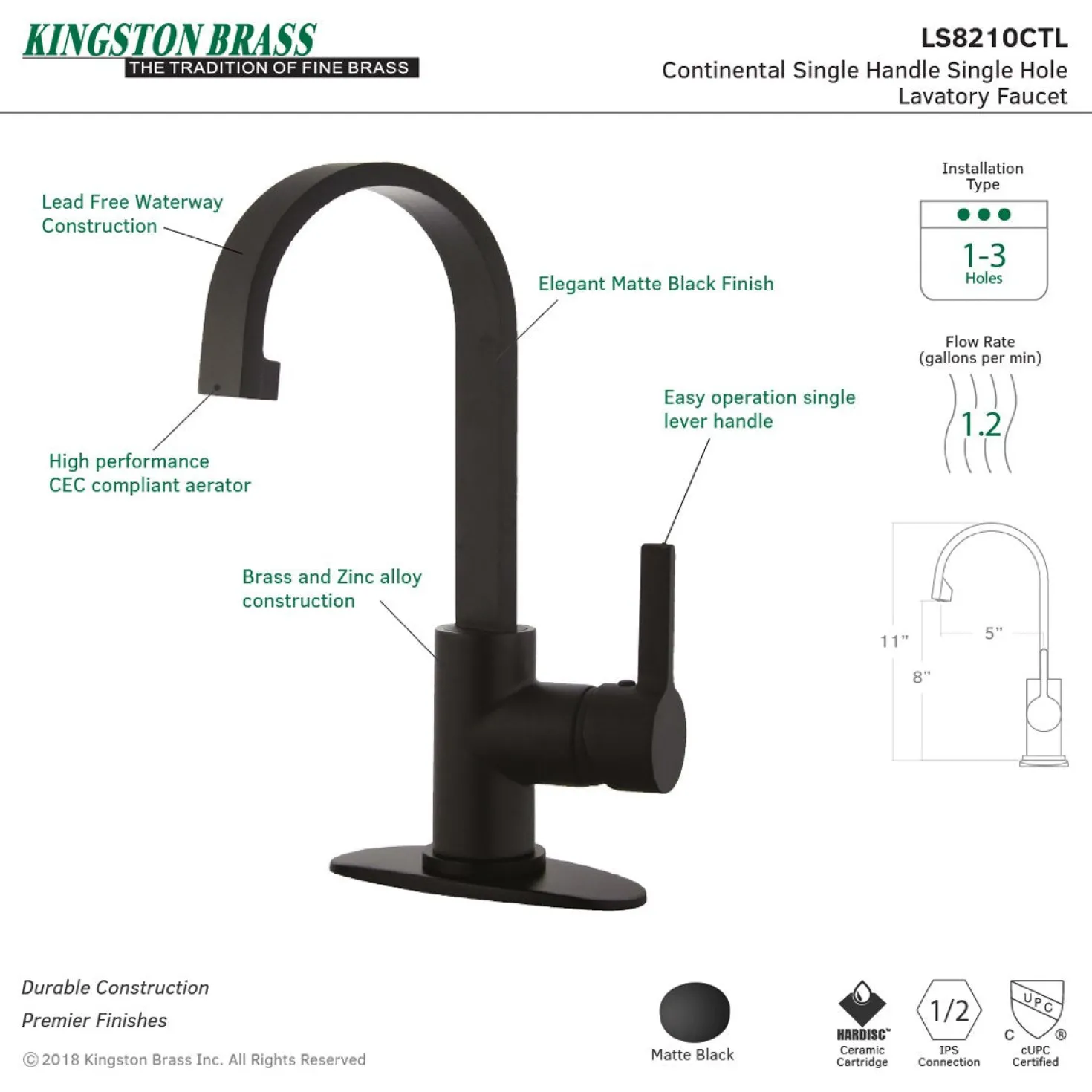 Kingston Brass Fauceture Continental Single-Handle Bathroom Faucet
