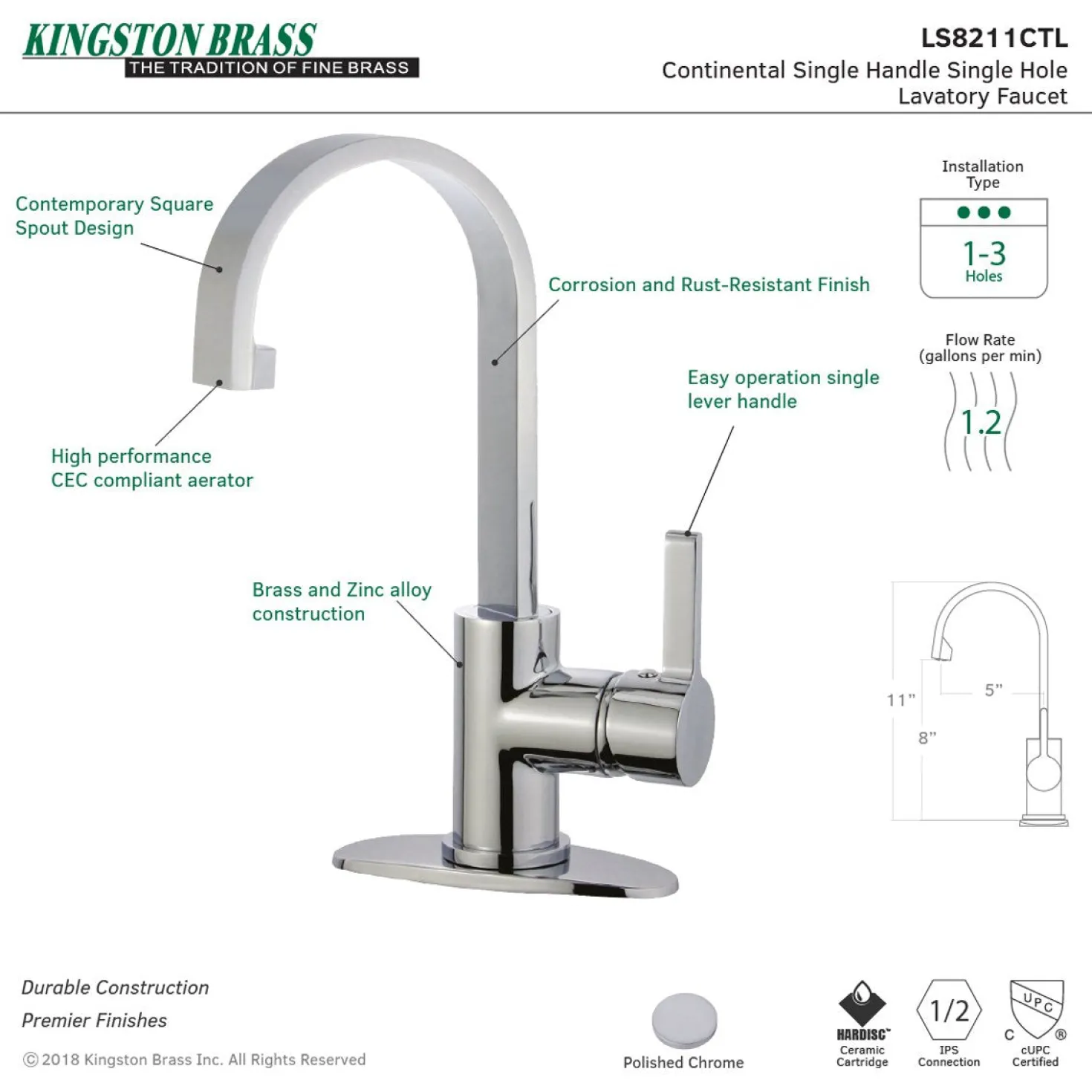 Kingston Brass Fauceture Continental Single-Handle Bathroom Faucet