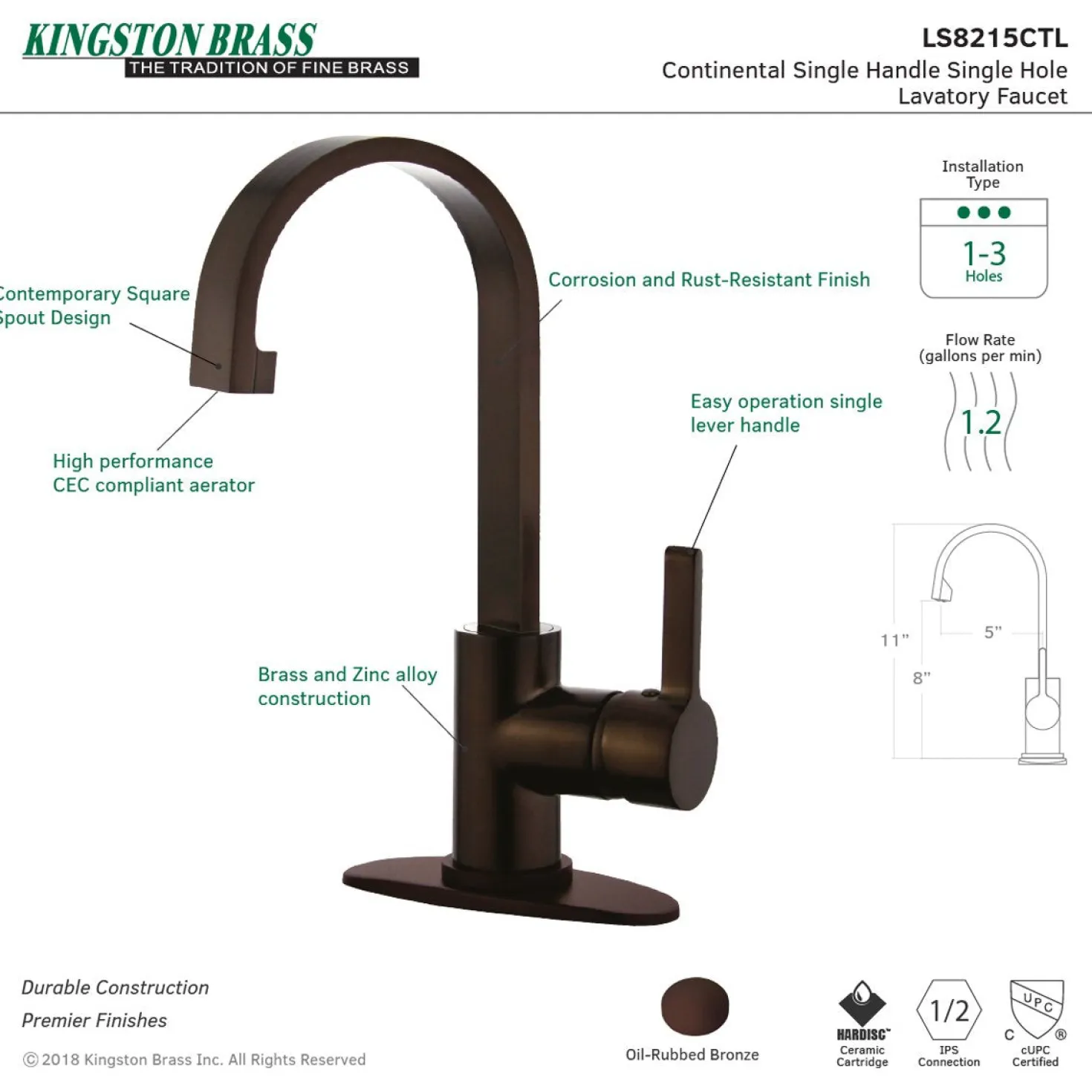 Kingston Brass Fauceture Continental Single-Handle Bathroom Faucet