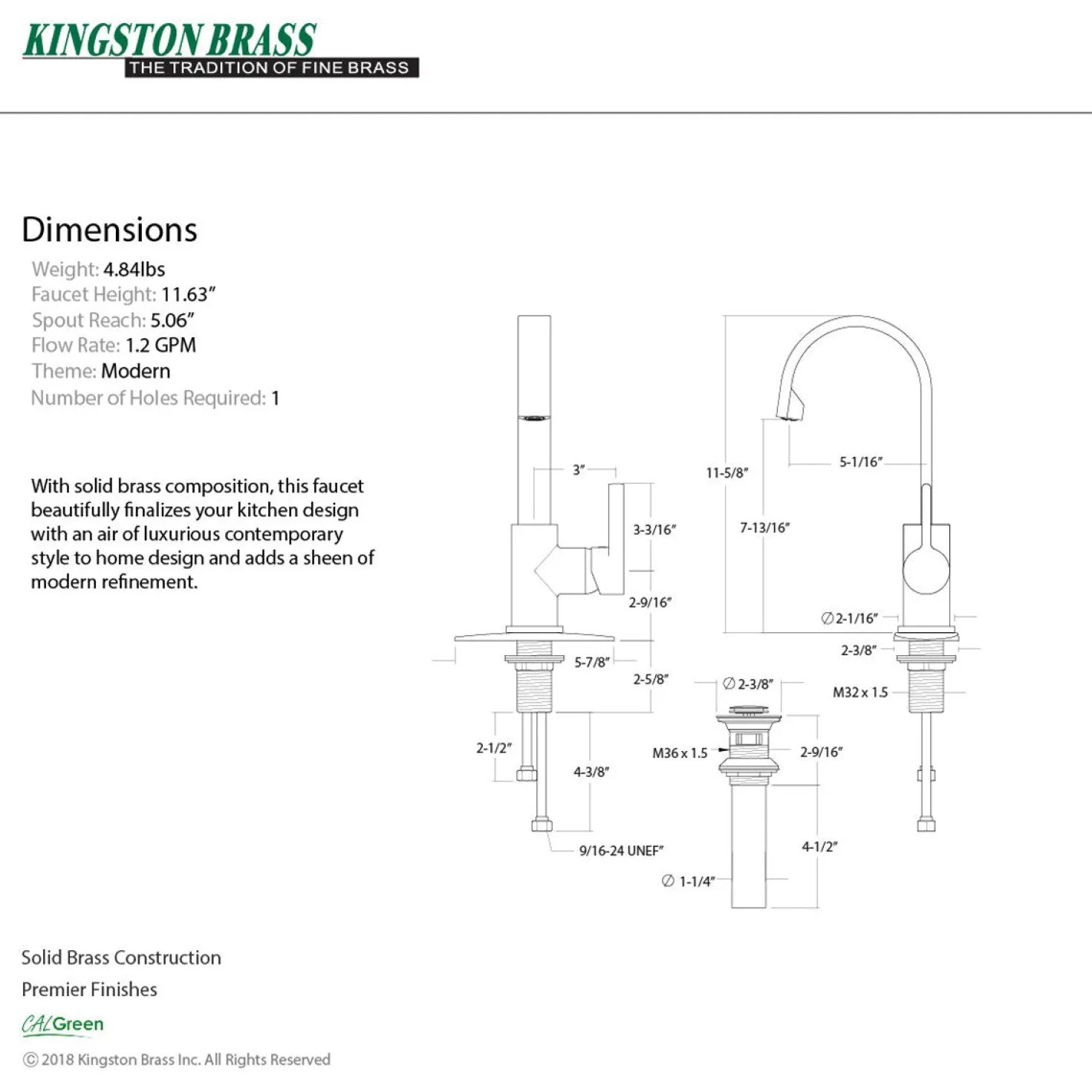 Kingston Brass Fauceture Continental Single-Handle Bathroom Faucet