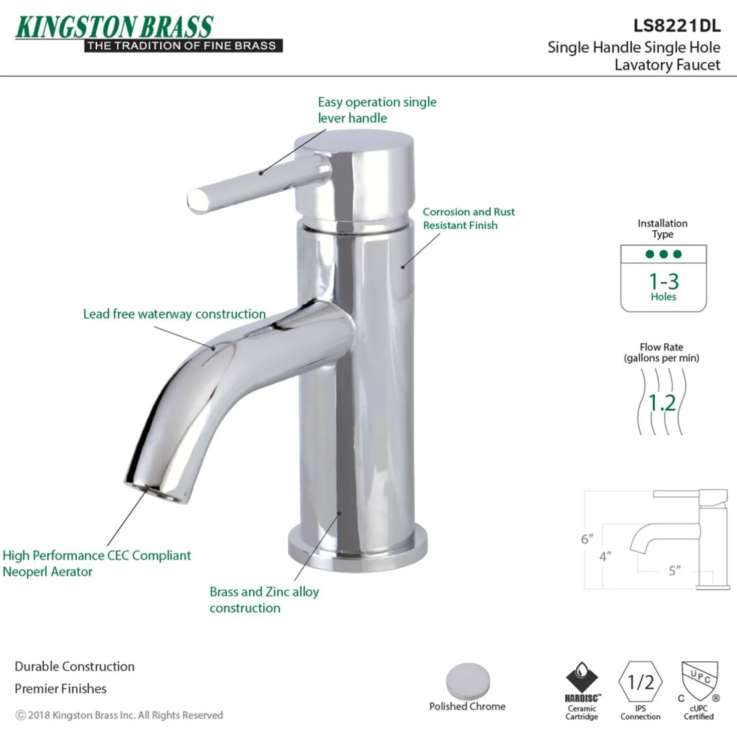 Kingston Brass Fauceture Concord Single-Handle Monoblock Bathroom Faucet