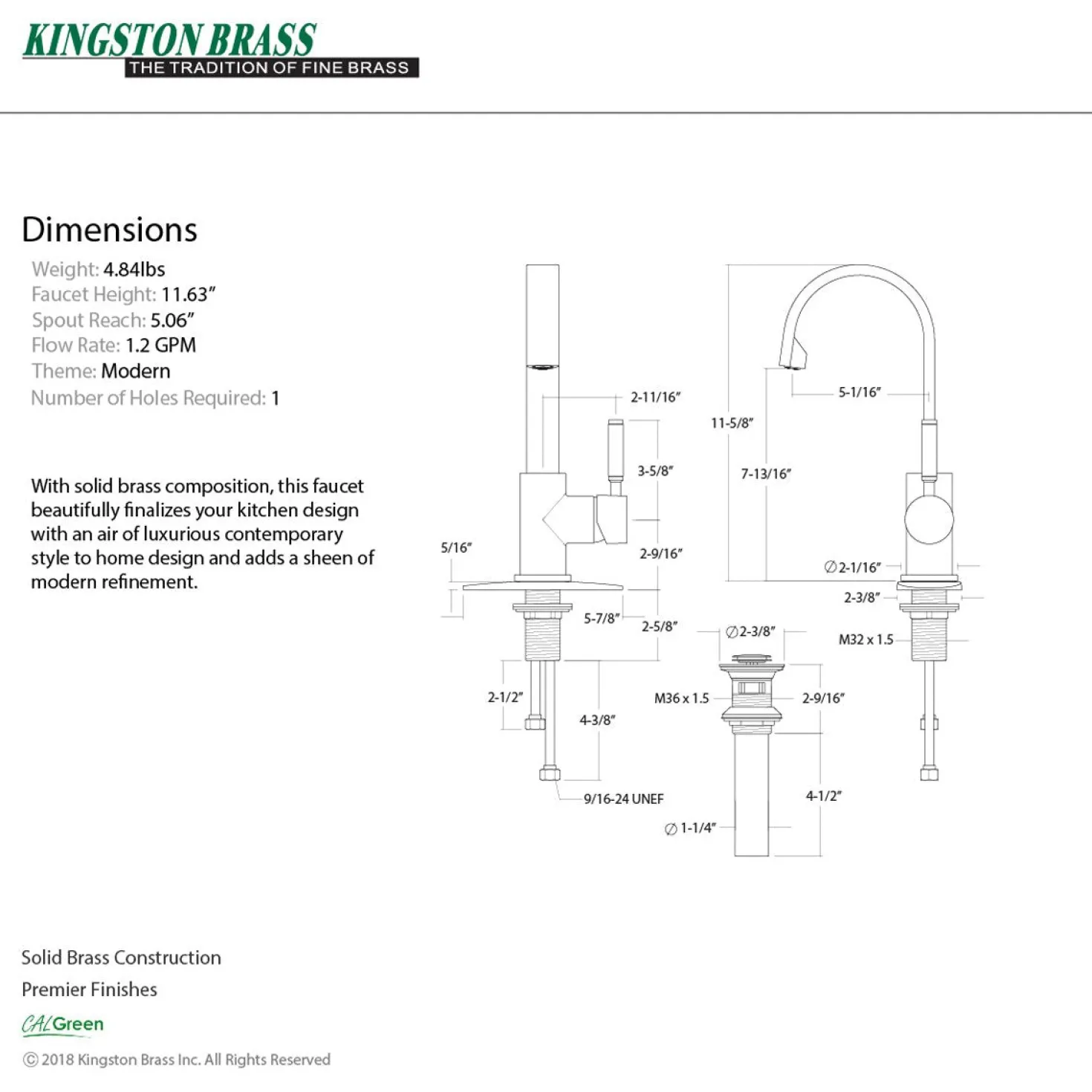 Kingston Brass Fauceture Kaiser Single-Handle Bathroom Faucet with Drain