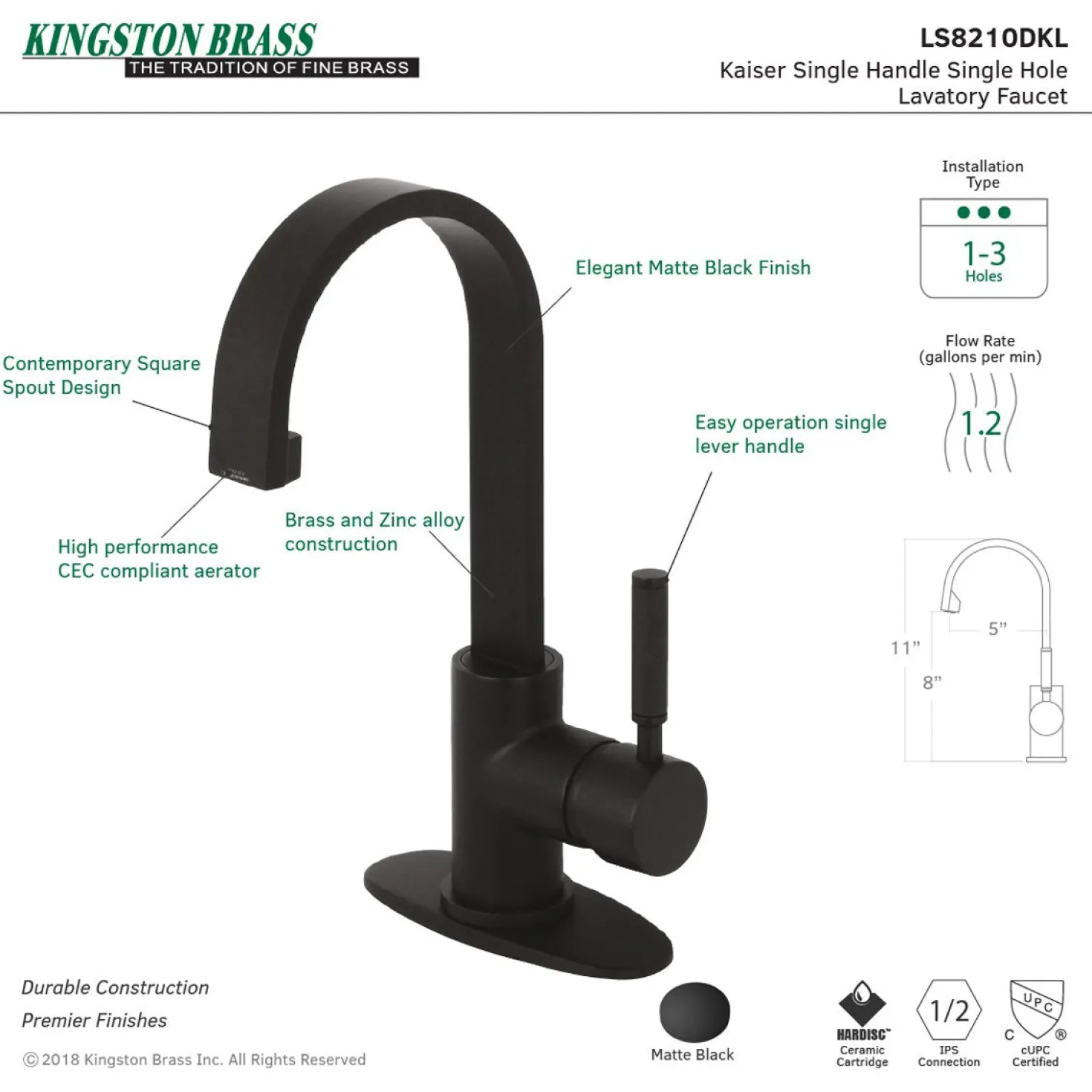 Kingston Brass Fauceture Kaiser Single-Handle Bathroom Faucet with Drain