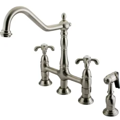 Kingston Brass French Country Kitchen Bridge Faucet with Brass Sprayer