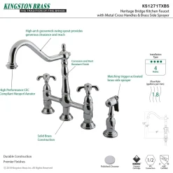 Kingston Brass French Country Kitchen Bridge Faucet with Brass Sprayer