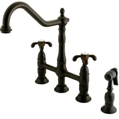 Kingston Brass French Country Kitchen Bridge Faucet with Brass Sprayer