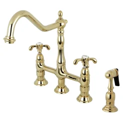 Kingston Brass French Country Kitchen Bridge Faucet with Brass Sprayer