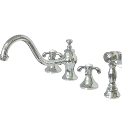 Kingston Brass French Country Double Handle 8" Widespread Kitchen Faucet with Brass Sprayer