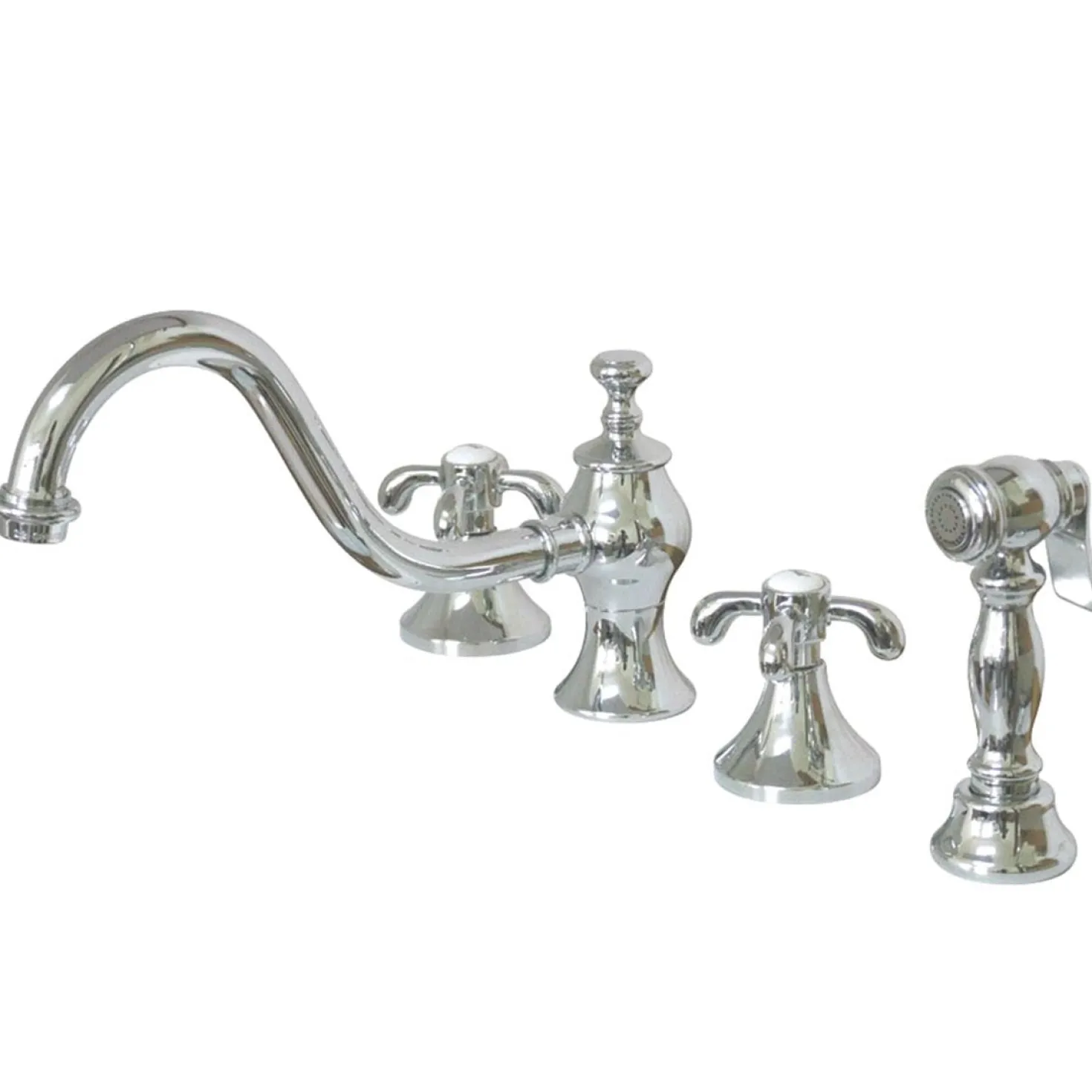 Kingston Brass French Country Double Handle 8" Widespread Kitchen Faucet with Brass Sprayer