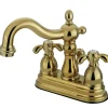 Kingston Brass French Country Two Handle 4" Centerset Lavatory Faucet with Brass Pop-up