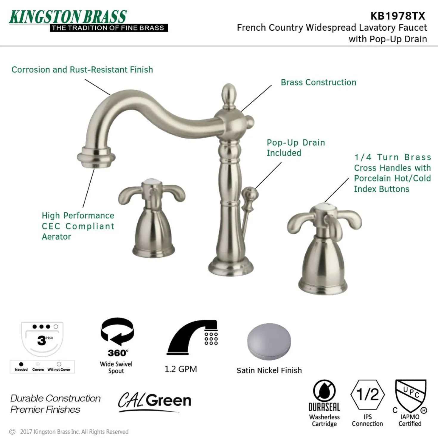 Kingston Brass French Country 8-Inch Widespread Bathroom Faucet