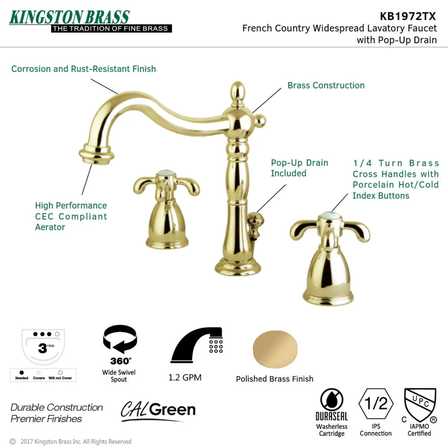 Kingston Brass French Country 8-Inch Widespread Bathroom Faucet
