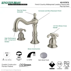 Kingston Brass French Country 3-Hole 8-Inch Widespread Bathroom Faucet