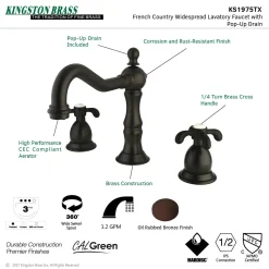 Kingston Brass French Country 3-Hole 8-Inch Widespread Bathroom Faucet