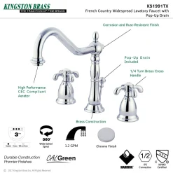 Kingston Brass French Country Deck Mount 8-Inch Widespread Bathroom Faucet