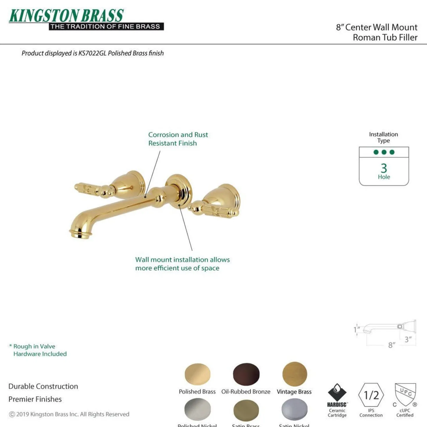 Kingston Brass Georgian 2-Handle Wall Mount Roman Tub Faucet