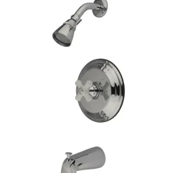 Kingston Brass GKB3631PX Water Saving Restoration Tub and Shower Faucet in Chrome with Porcelain Cross Handles