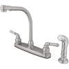Kingston Brass GKB758SP Water Saving Magellan Centerset Satin Nickel Kitchen Faucet with Brass Lever Handle and Matching Side Sprayer