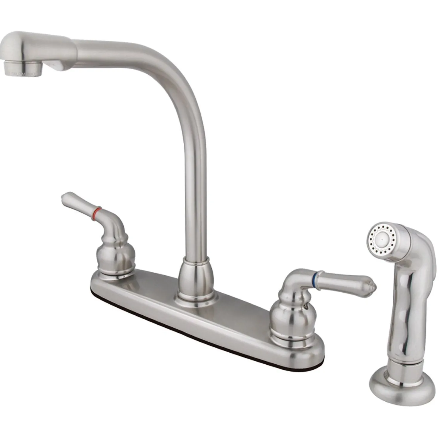Kingston Brass GKB758SP Water Saving Magellan Centerset Satin Nickel Kitchen Faucet with Brass Lever Handle and Matching Side Sprayer