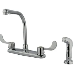 Kingston Brass GKB762SP Water Saving Vista Centerset Kitchen Faucet with Blade Handles and Side Sprayer in Chrome