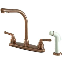 Kingston Brass GKB756 Water Saving Magellan Centerset Antique Copper Kitchen Faucet with White Side Sprayer
