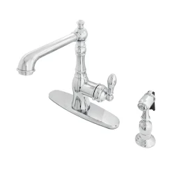 Kingston Brass Gourmetier American Classic Single-Handle Kitchen Faucet with Brass Sprayer
