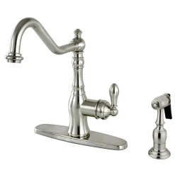 Kingston Brass Gourmetier American Classic Deck Mount Single-Handle Kitchen Faucet with Brass Sprayer