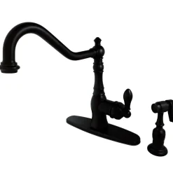Kingston Brass Gourmetier American Classic Deck Mount Single-Handle Kitchen Faucet with Brass Sprayer